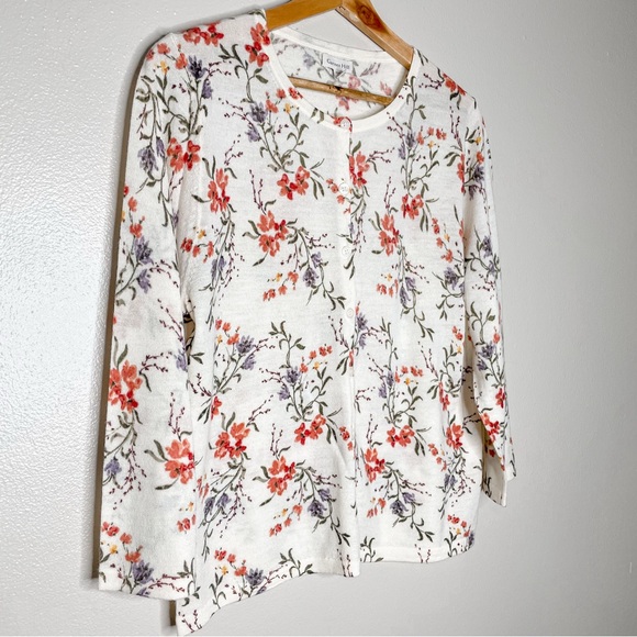 Garnet Hill | Cottagecore Merino Wool Dainty Floral Cardigan NWOT - Picture 3 of 11